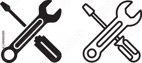 crossed wrench and screwdriver icon line art, repair service tools icon vector outline