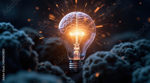 Luminous brain within a radiant light bulb, representing a spark of human ingenuity and deep cognitive insight. This vital concept embodies the spirit of philosophical exploration, wisdom