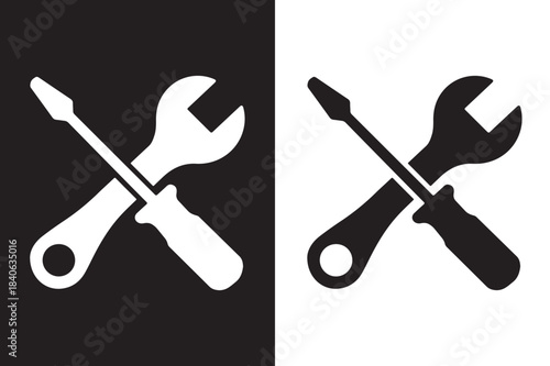 crossed wrench and screwdriver icon vector, repair service tools icon vector illustration