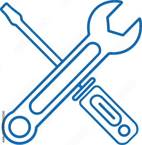 crossed wrench and screwdriver vector icon line art illustration