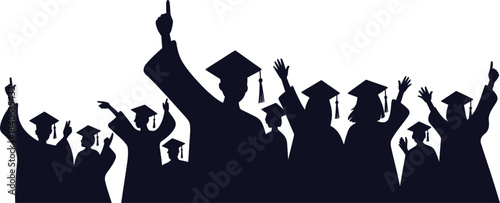 Cheering graduating students silhouette, commencement ceremony, academic success, happy graduates, achievement celebration