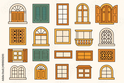 Brazilian architectural window vector grid with colonial Salvador modernist Rio lattice and farmhouse designs