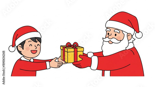 A Special Gift: A joyous exchange between Santa Claus and a young child, filled with anticipation and holiday cheer.
