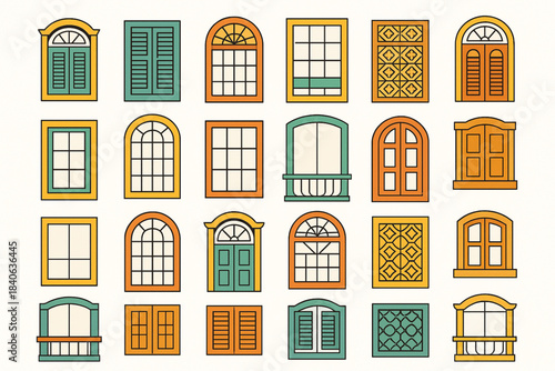 Brazilian architectural window vector grid with colonial Salvador modernist Rio lattice and farmhouse designs