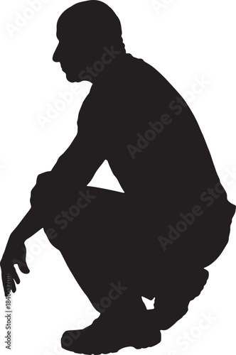 vector, silhouette of a side view of a man  sitting squatting