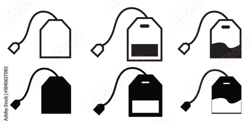 Tea Beg Black and White icon set white background. vector illustration
