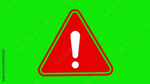 Animated red alert icon on green screen background in 4k
