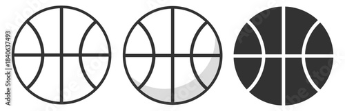 Basketball ball vector, minimal line sport illustration on transparent background