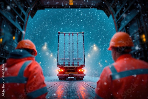 Commercial Truck in Emergency Service with People in Action