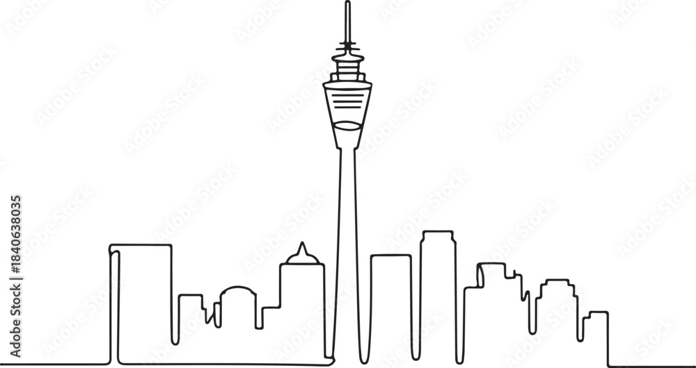 Obraz premium Continuous Line Art of Johannesburg Skyline with Hillbrow Tower Clean Form Minimal Outline Illustration