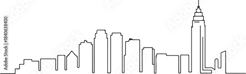 Continuous Line Art of Kansas City Skyline with Iconic Loop Tower Minimal Outline Illustration