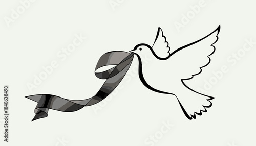 A white dove with a ribbon in its beak
