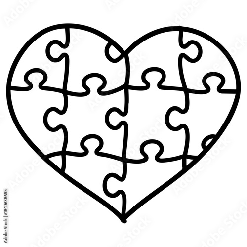 Mental health awareness doodle art icon. puzzle in heart shape for autism awareness. line art element illustration concept.