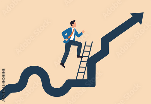 Change job to get growth opportunity, new career path development, transform business to improve for success or achieve target concept, confidence businessman climb up ladder to change to new path.
