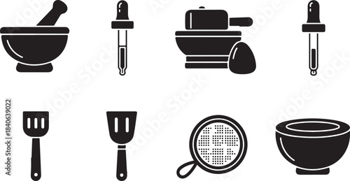 Kitchen utensils and tools icons set