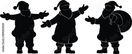 Santa Claus silhouette vector set, Christmas holiday figure, jolly character, festive winter celebration symbol