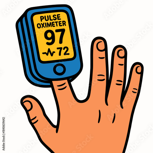 Pulse oximeter clipped to finger 