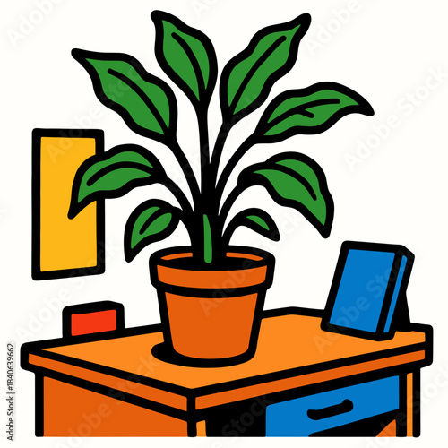 Potted plant on dorm desk 