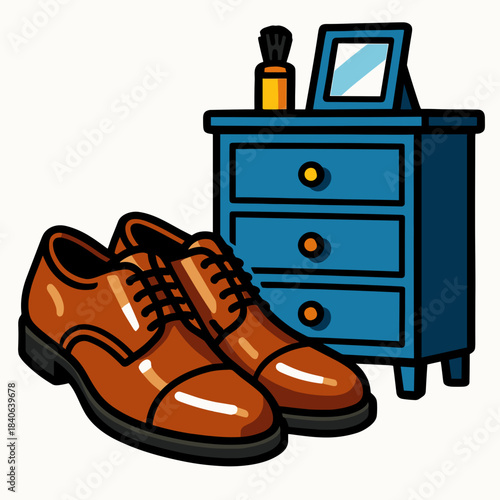 Polished shoes beside dresser 