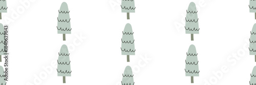 Simple seamless pattern with green doodle trees. Scandinavian vector background for kids and nursery design. Vector illustration on an isolated background.