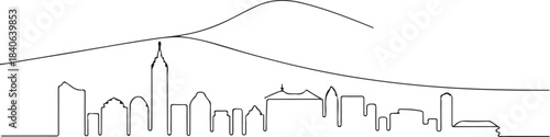Continuous Line Art of Kigali Skyline with Rolling Hill Outlines Minimal Illustration