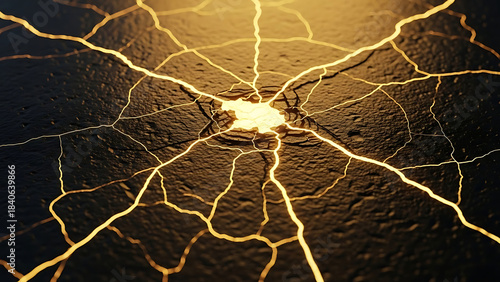 Cracked Surface with Glowing Golden Lines broken fracture