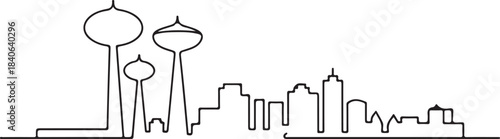 Continuous Line Art of Kuwait City Skyline with Iconic Water Towers Minimal Outline Illustration