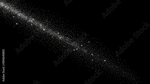 Glittering Silver Stardust Trail on Black Background