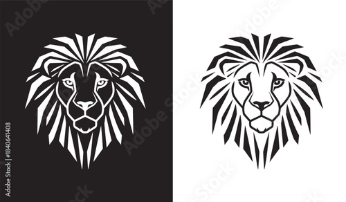 a striking graphic depiction showcasing the head of a majestic lion presented in a dual color scheme of black and white signifying duality high quality