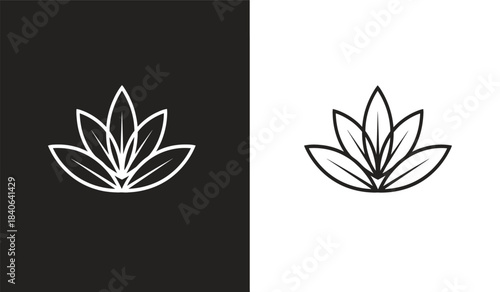 a minimalistic black and white design showcasing two stylized floral emblems a lotus flower positioned on contrasting backgrounds representing duality and balance high quality professional