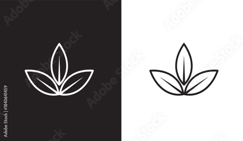 a minimalist depiction of two delicate leaves outlined in white presented on contrasting backgrounds of stark black and pure white creating balance high quality professional