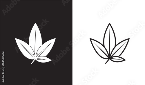 a striking visual composition featuring two cannabis leaves meticulously outlined in black and white presented against contrasting backgrounds creating a bold dichotomy high quality professional