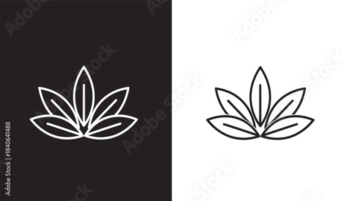 a minimalistic design showcases two identical cannabis leaf outlines one presented against a stark black background and the other on a clean white field