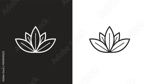 a minimalistic design featuring white line art of a blooming flower depicted against a stark black background and its inverse on white high quality professional