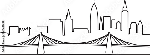 Continuous Line Art of London Skyline with Millennium Bridge Silhouette Minimal Outline Illustration