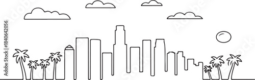 Continuous Line Los Angeles Skyline with Palm Trees and Downtown Towers Clean Vector Contour Minimal Artistic Illustration
