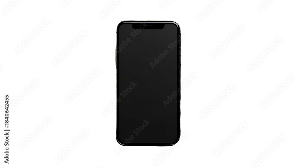 Naklejka premium Black smartphone facing forward on black background, blank screen
