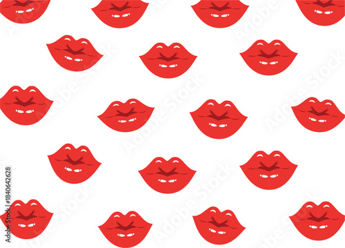Pattern of red lips on white background isolated on white background