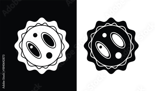 a contrasting depiction showcases two circular floral designs one in white on a black background and the other in black on white illustrating duality