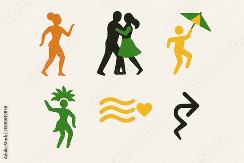 Brazilian dance styles vector icon set with samba forró frevo axé and lambada symbols