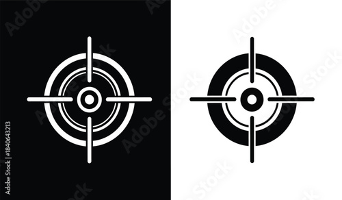 a striking visual composition features two identical crosshair targets one presented on a stark black background and the other on pure white creating a compelling