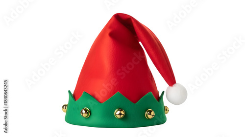 Festive red and green elf hat isolated on transparent background
