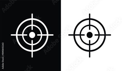 this image displays a stark visual contrast between two identical crosshair target symbols one set against a black background and the other on white