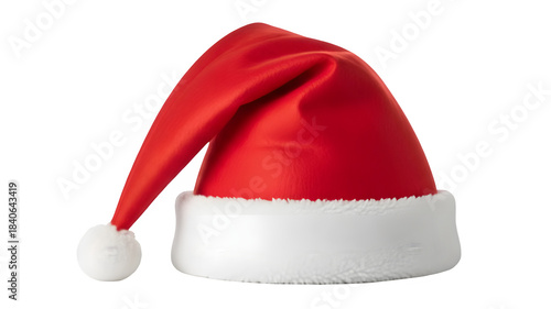 Classic red santa hat with white fur trim isolated on transparent background