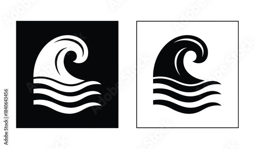 a stark visual contrast is presented by two square images each depicting a stylized wave with horizontal lines representing water one in black and one