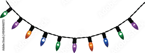 Rectangular Border Frame Made of Colorful Round Christmas Holiday String Lights, Red, Green, Blue, Yellow Bulbs, Festive Decoration Element for Seasonal Greeting Cards and Invitations