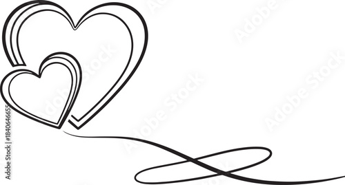 Hand drawn sketch of two intertwined hearts with a flowing line illustration