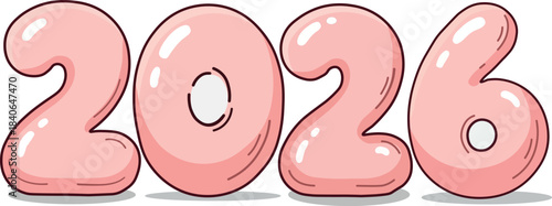 A delightful bubbly pink 2026 cartoon vector illustration with a glossy shiny soft appearance perfect for wishing a happy new year or marking an important upcoming event on a calendar for future plan