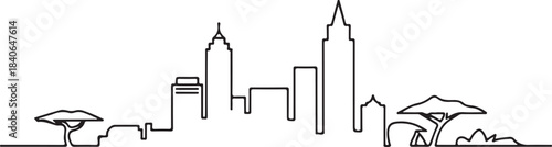 Continuous Line Art of Nairobi Skyline with Modern Towers and Savanna Line Minimal Outline Illustration