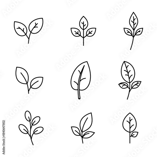 Simple hand drawn leaf icons set